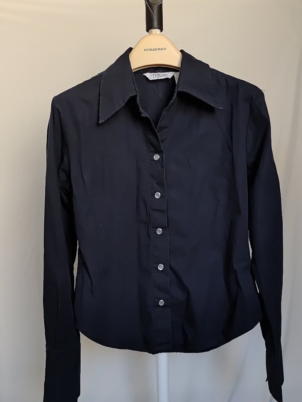 Tramp Small Black Shirt Long Sleeve Button Down Cotton Snap Button